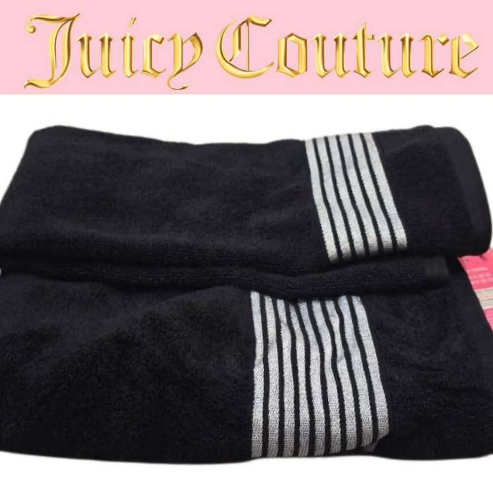 Juicy Couture Home Silver Striped Oversized Plush Bath & Hand Towel - Black/Silv
